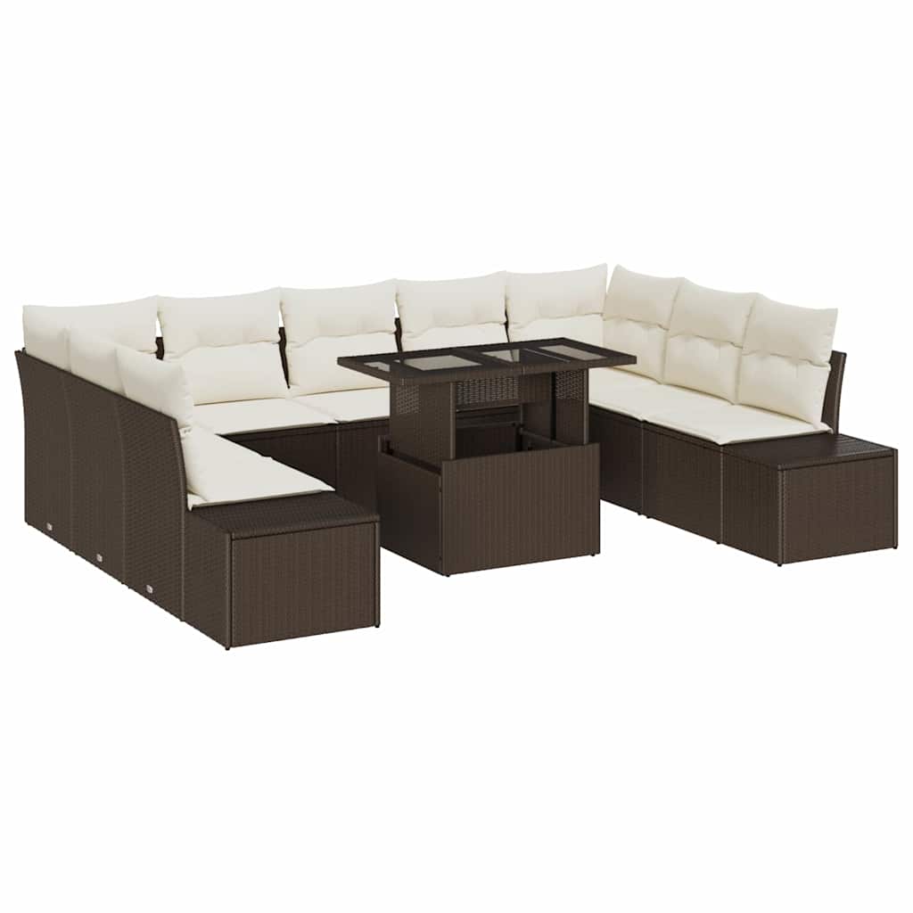 Garten-Sofa-Set mit Speicher 10 pcs Braun Poly Rattan